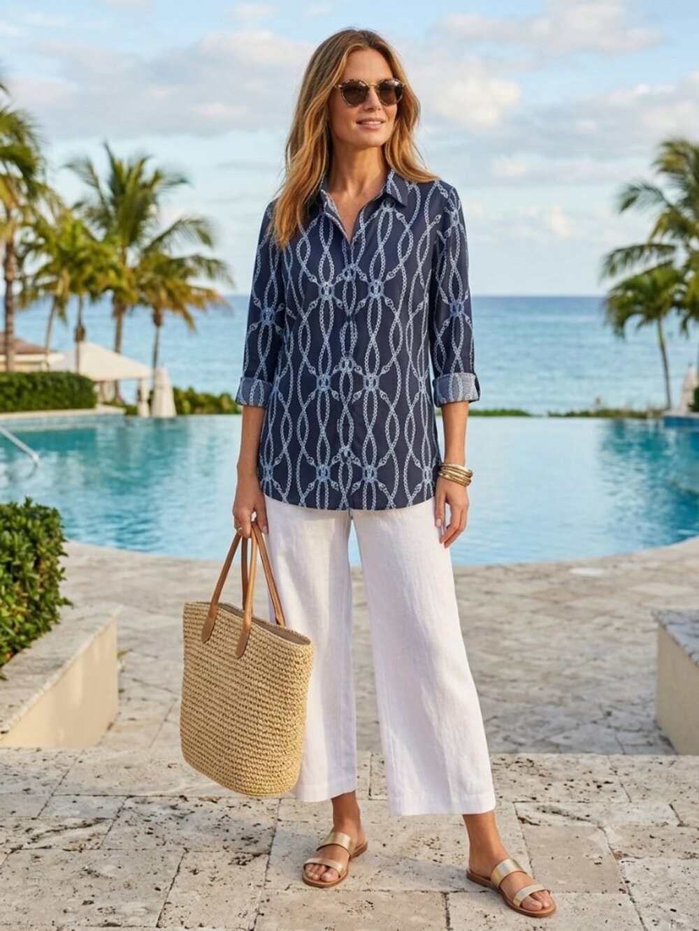 Chico’s No-Iron™  Classic Button-Down Navy Tunic
